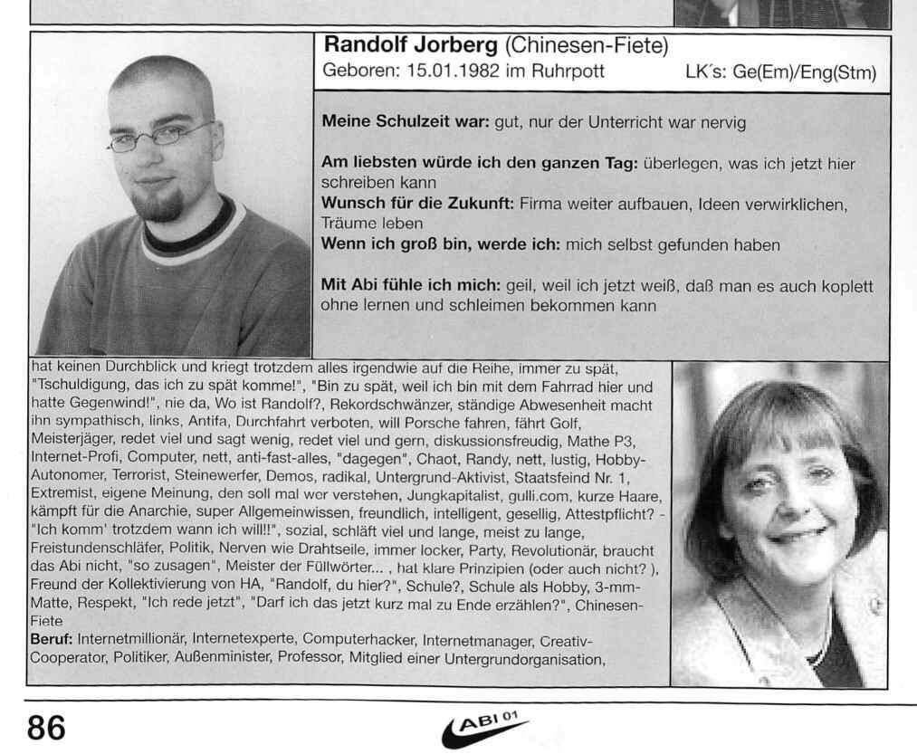 Featured Post Image - Randolf im Abibuch der Jungmannschule Eckernförde 2001